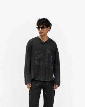 Stickad långärmad jersey i varsity-stil
